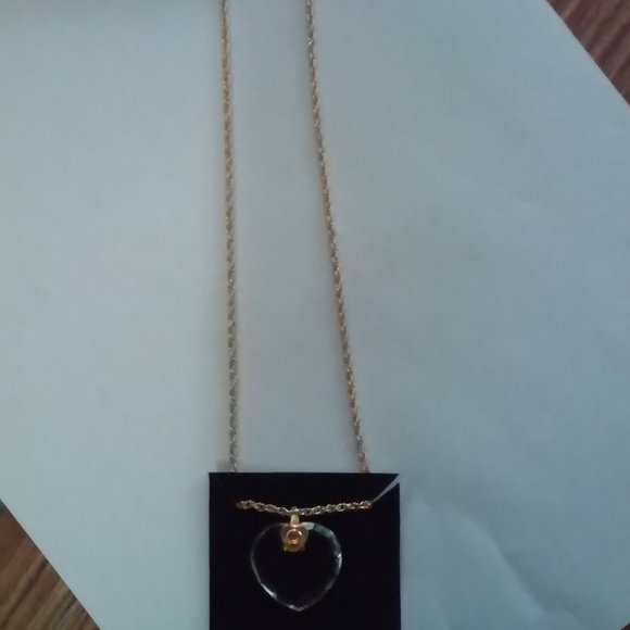 Heart Necklace With 1 Ruby Stone Gold Chain New Unworn - Picture 2 of 3